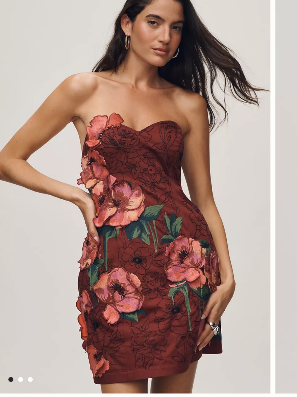 Anthropologie Sweetheart Embellished Embroidered 3D Floral Strapless Mini Dress